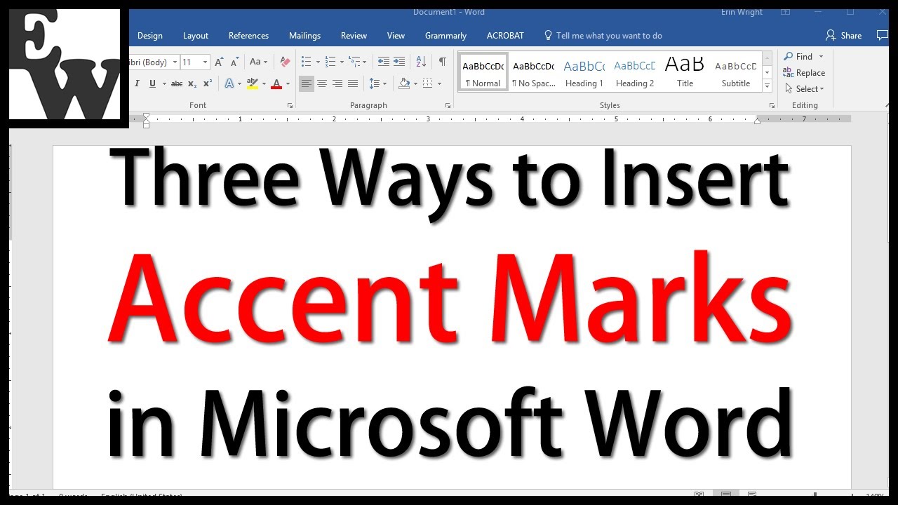 Accent mark letters ms word